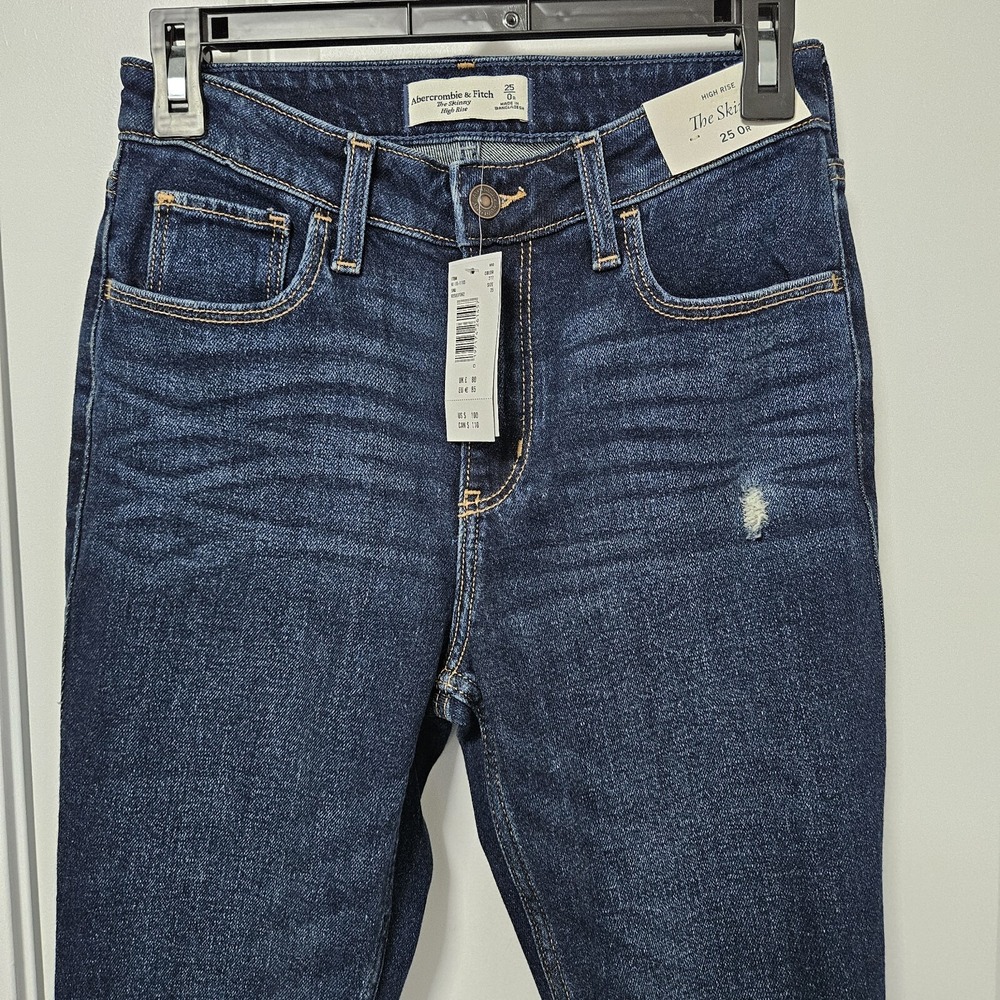 NWT Abercrombie &‎ Fitch Jeans Women's 0R (26x27) Blue The Skinny Distressed - Picture 6 of 11